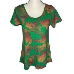 LuLaRoe Green Tunic Top Leaf Fall Autumn Print Classic Tee Shirt Oversized Sz XS
